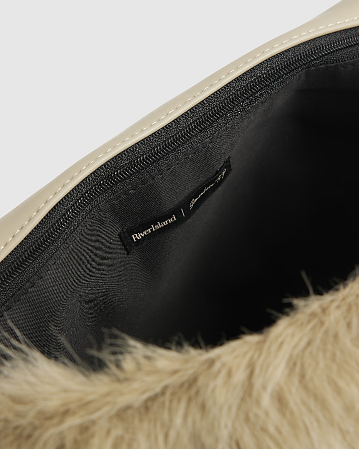 Brown Logo Faux Fur Shoulder Bag