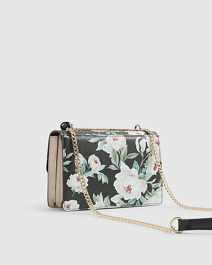 Black Floral Panelled Shoulder bag