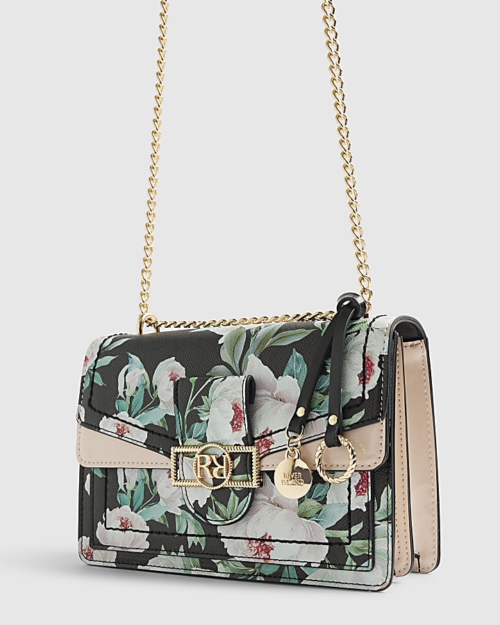 Black Floral Panelled Shoulder bag