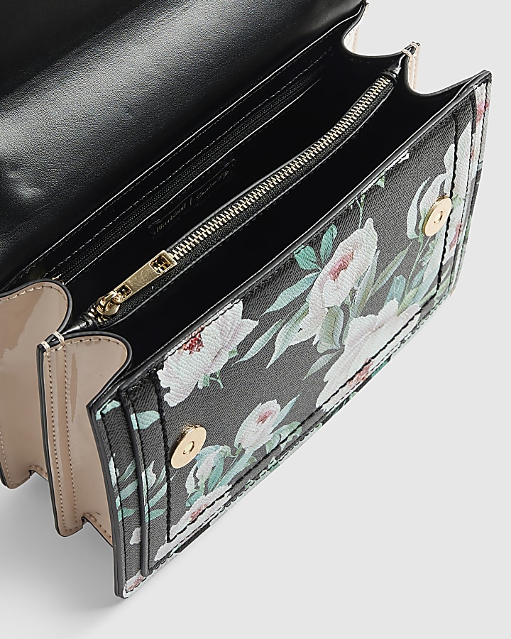 Black Floral Panelled Shoulder bag