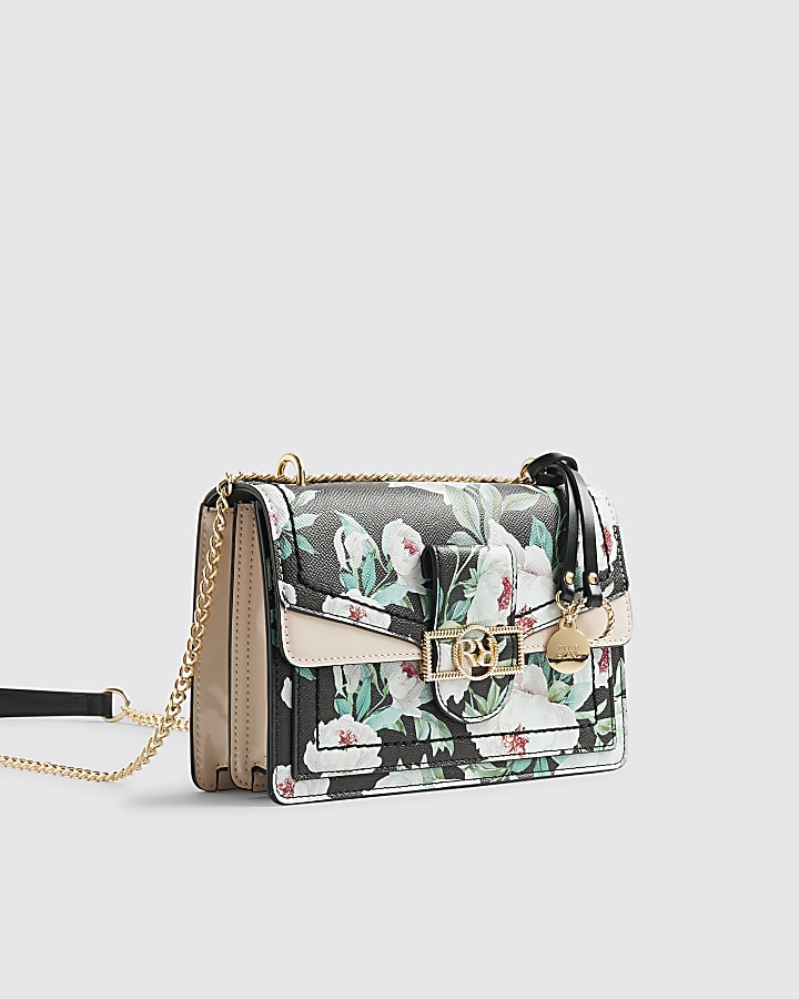 Black Floral Panelled Shoulder bag