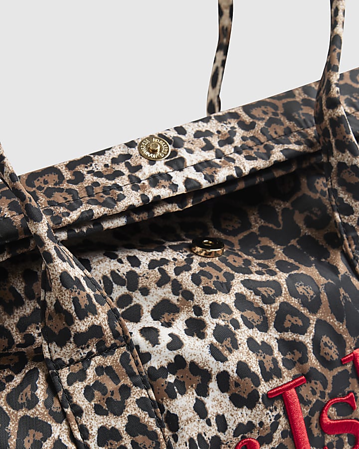 Beige Leopard Print Roll Top Holdall Bag