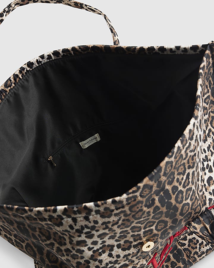Beige Leopard Print Roll Top Holdall Bag