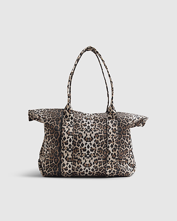 Beige Leopard Print Roll Top Holdall Bag
