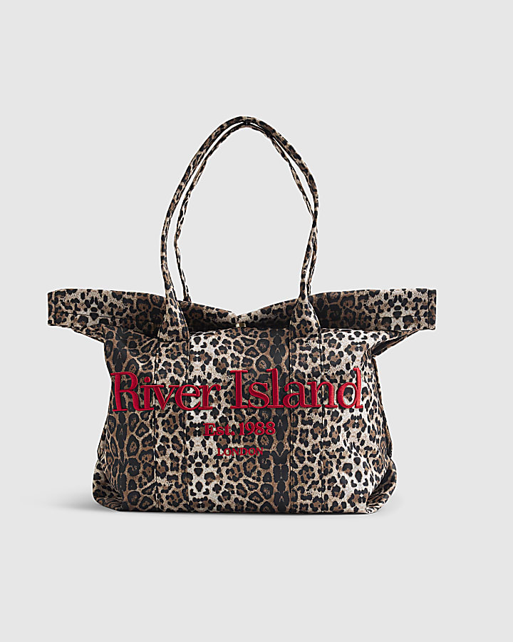 Beige Leopard Print Roll Top Holdall Bag