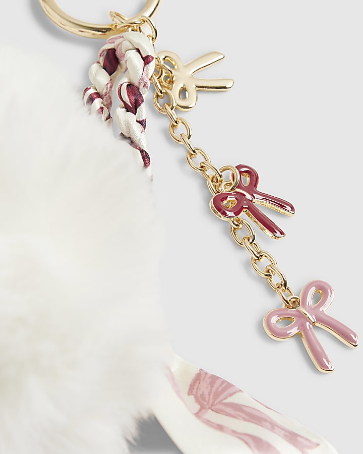 Cream Plaited Scarf Bow Bag Charm