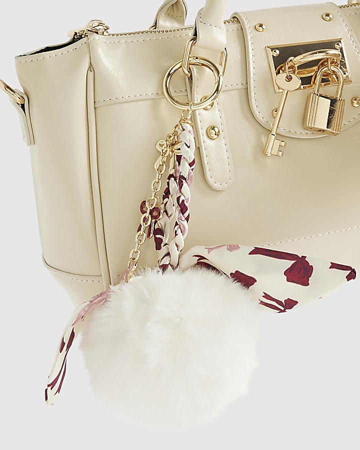 Cream Plaited Scarf Bow Bag Charm