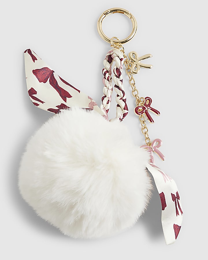 Cream Plaited Scarf Bow Bag Charm