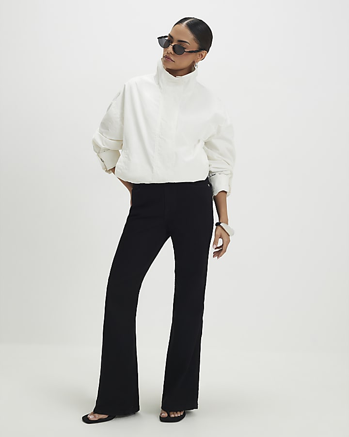 Petite Black High Rise Relaxed Flare Jeans