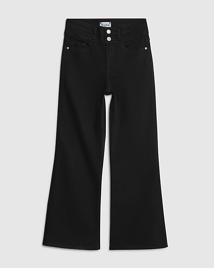 Petite Black High Rise Relaxed Flare Jeans