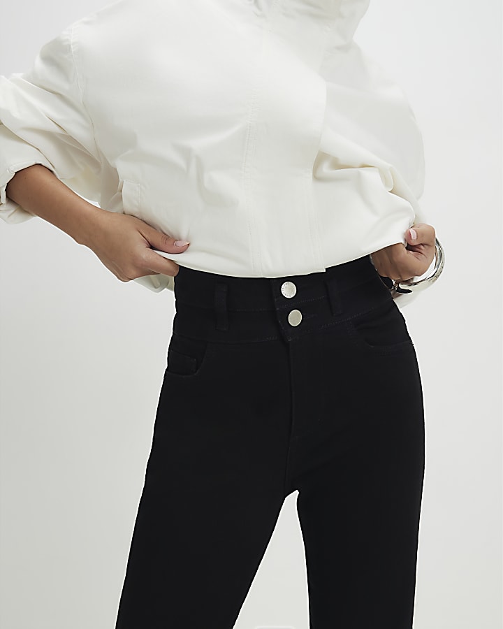 Petite Black High Rise Relaxed Flare Jeans