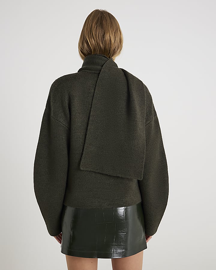 Green Knitted Wrap Scarf Cardigan