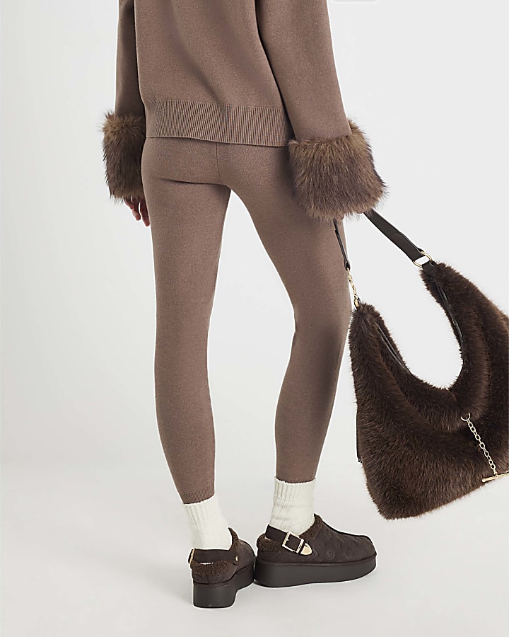 Brown Slim Knitted Jogger Trousers
