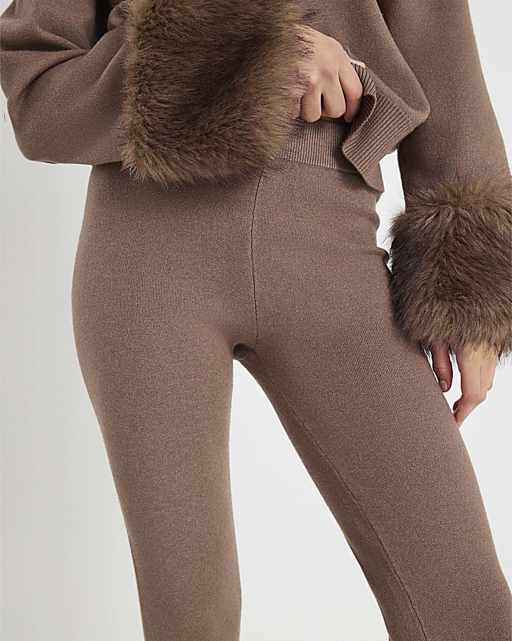 Brown Slim Knitted Jogger Trousers