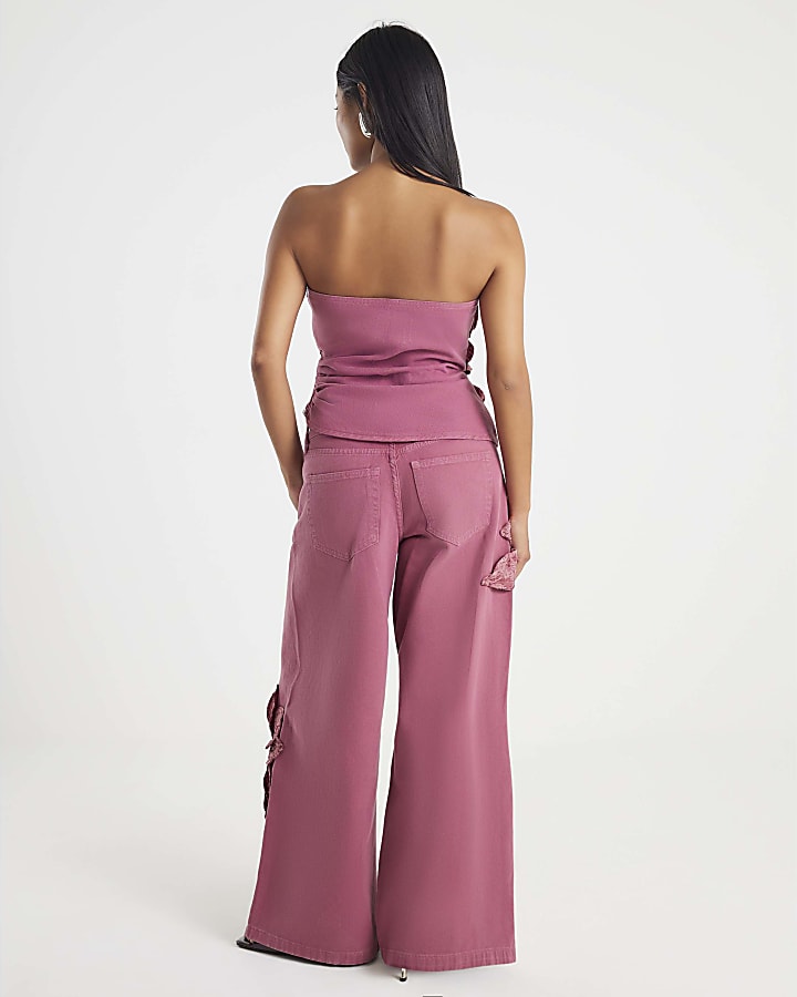 Petite Pink Low Rise Flower Jeans