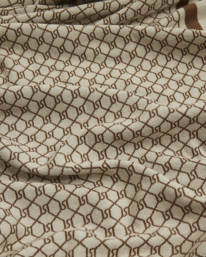 Brown Monogram Print Scarf