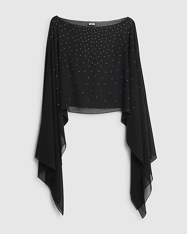 Black Diamante Embellished Waterfall Cape