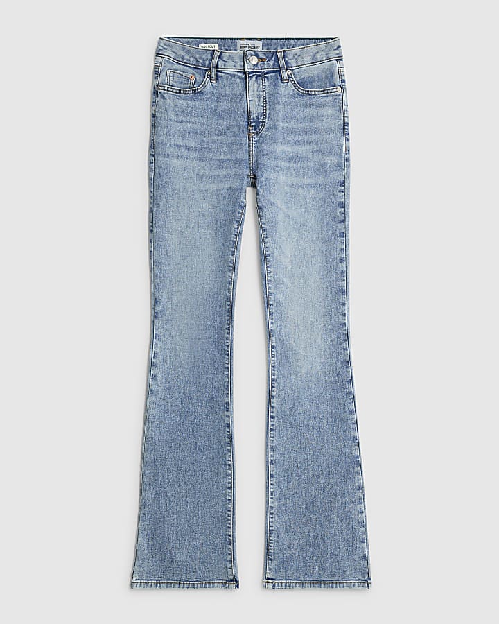 Blue Mid Rise Flared Jeans