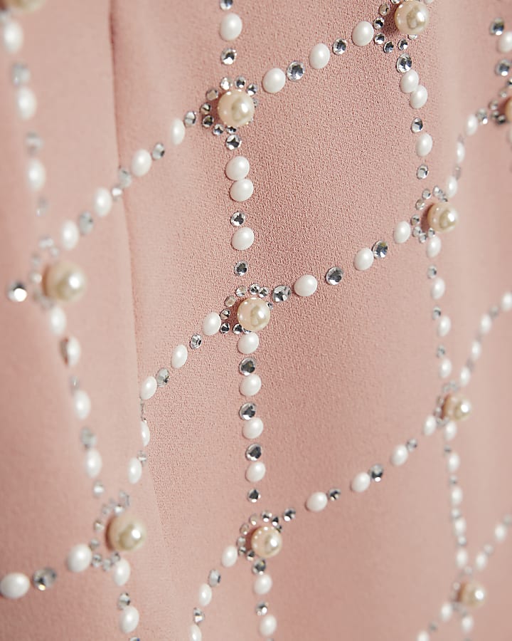 Petite Pink Pearl Embellished Mini Dress