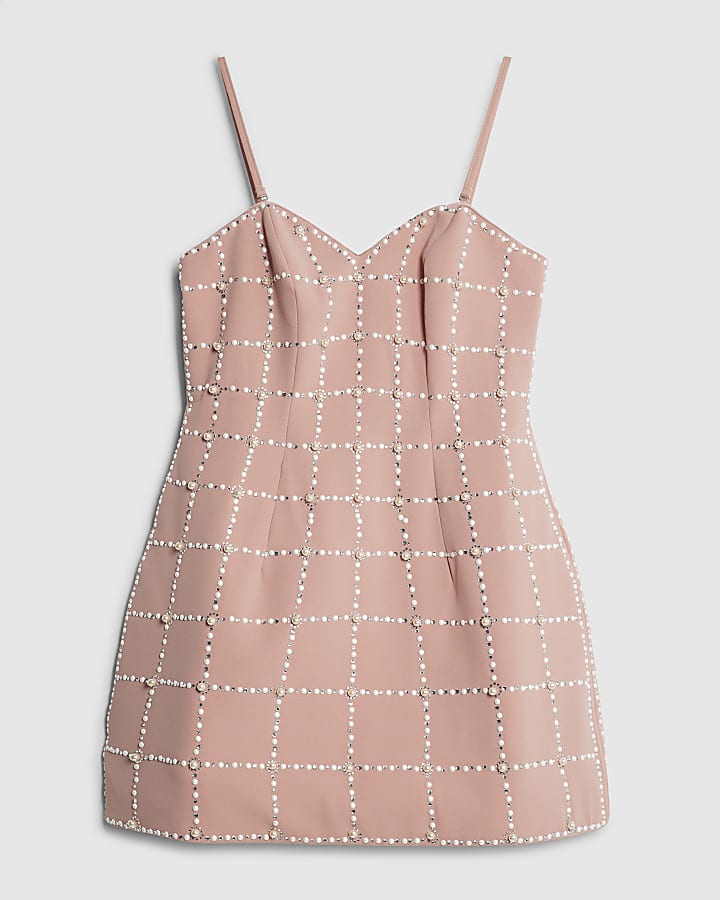 Petite Pink Pearl Embellished Mini Dress