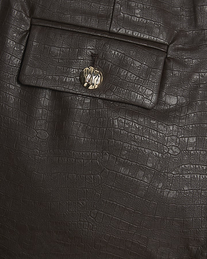 Brown Croc Print Pocket Detail Hotpant Shorts