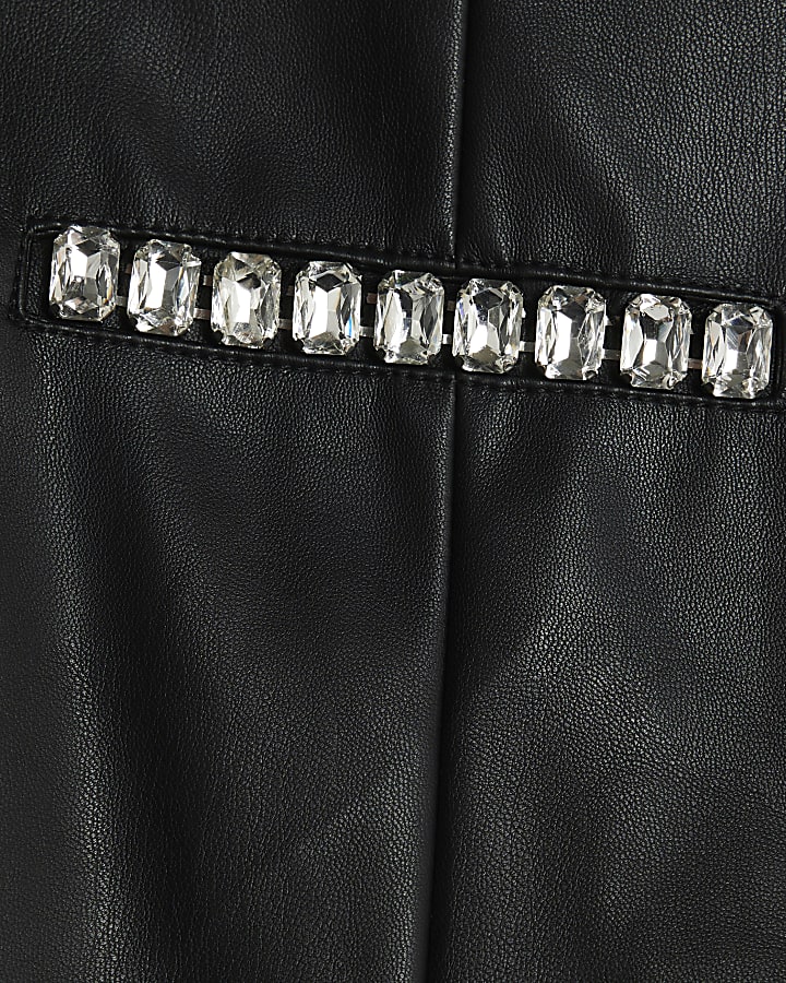 Black Faux Leather Embellished Trim Hot Pants