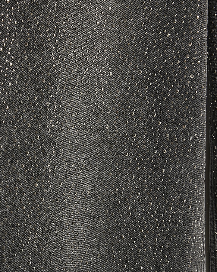 Grey High Rise Embellished Wide Leg Jeans