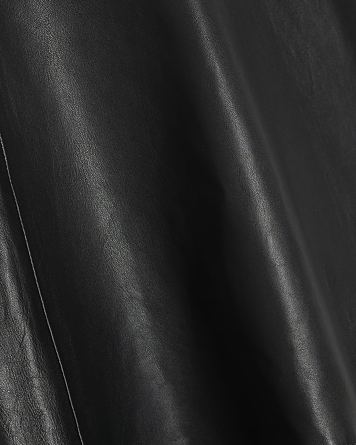 Black Leather A Line Midi Skirt