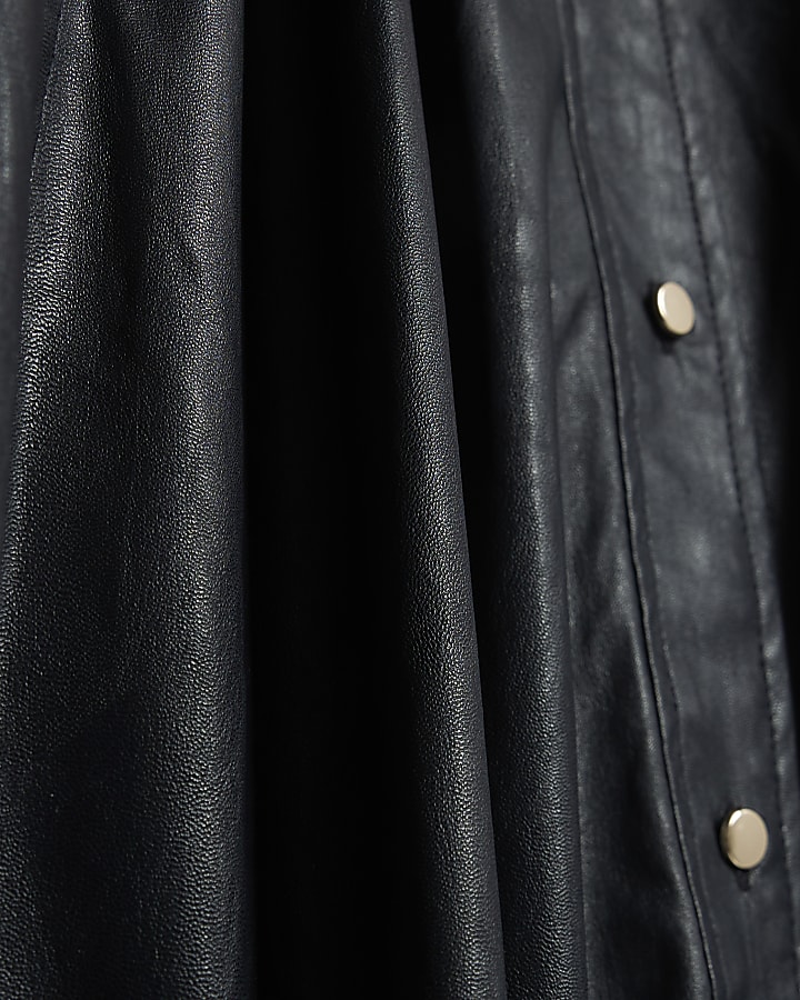 Navy Faux Leather Collared Midi Dress