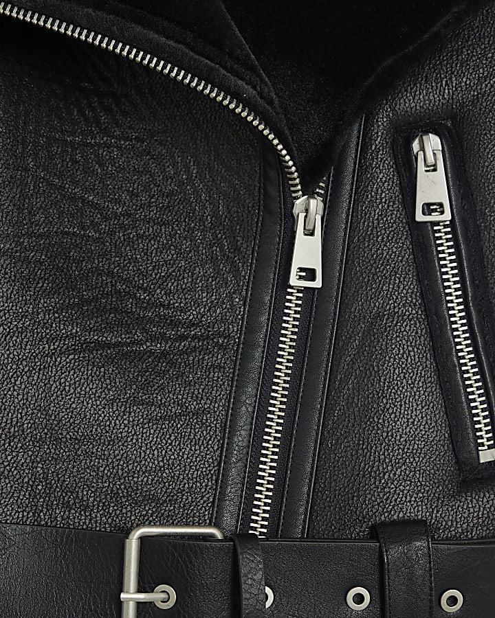 Black Belted Crop Aviator Jacket