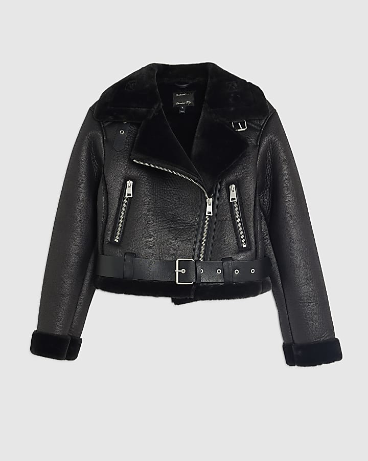 Black Belted Crop Aviator Jacket