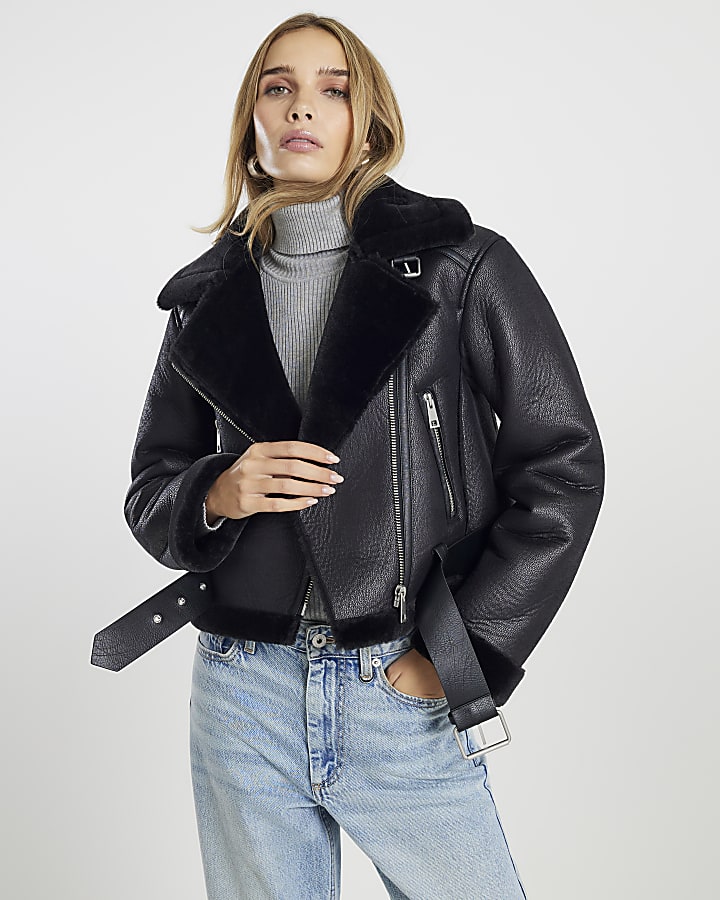Black Belted Crop Aviator Jacket