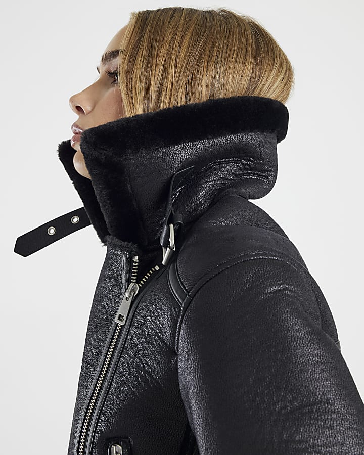 Black Belted Crop Aviator Jacket