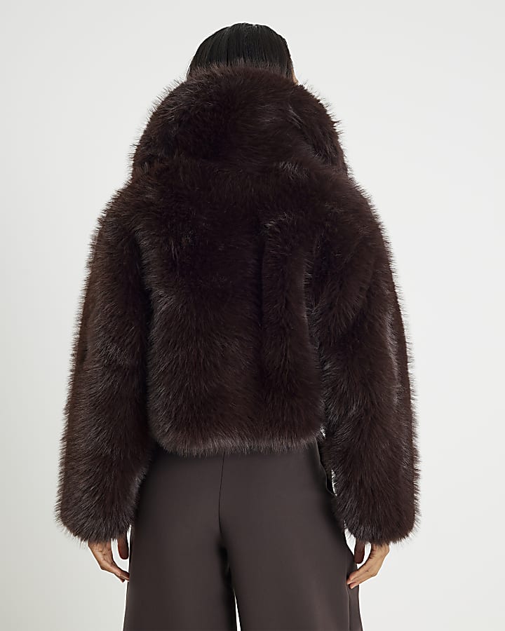 Brown Short Faux Fur Jacket