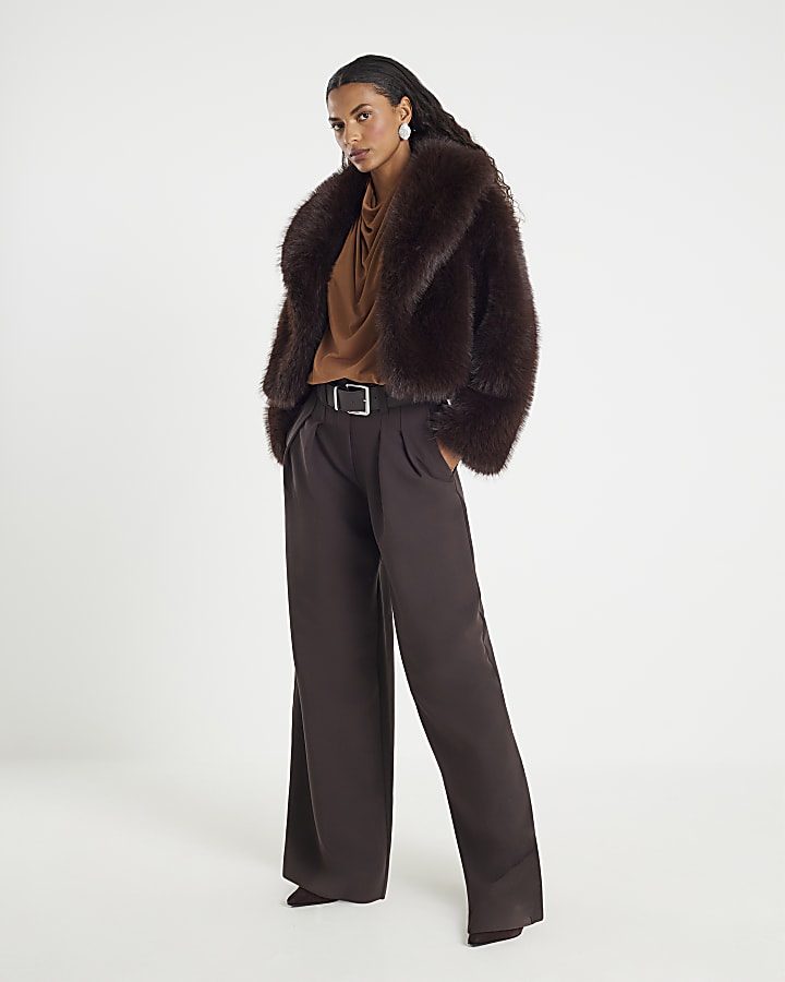 Brown Short Faux Fur Jacket