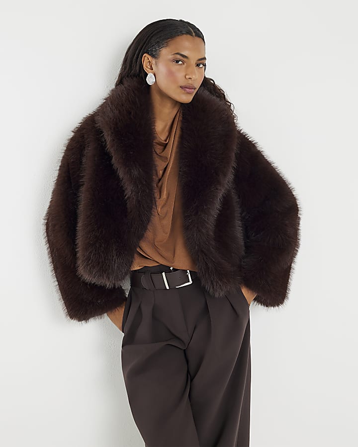 Brown Short Faux Fur Jacket