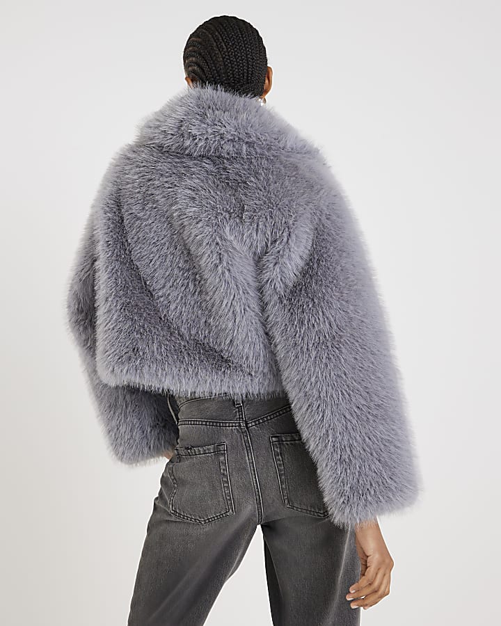 Blue Short Faux Fur Jacket