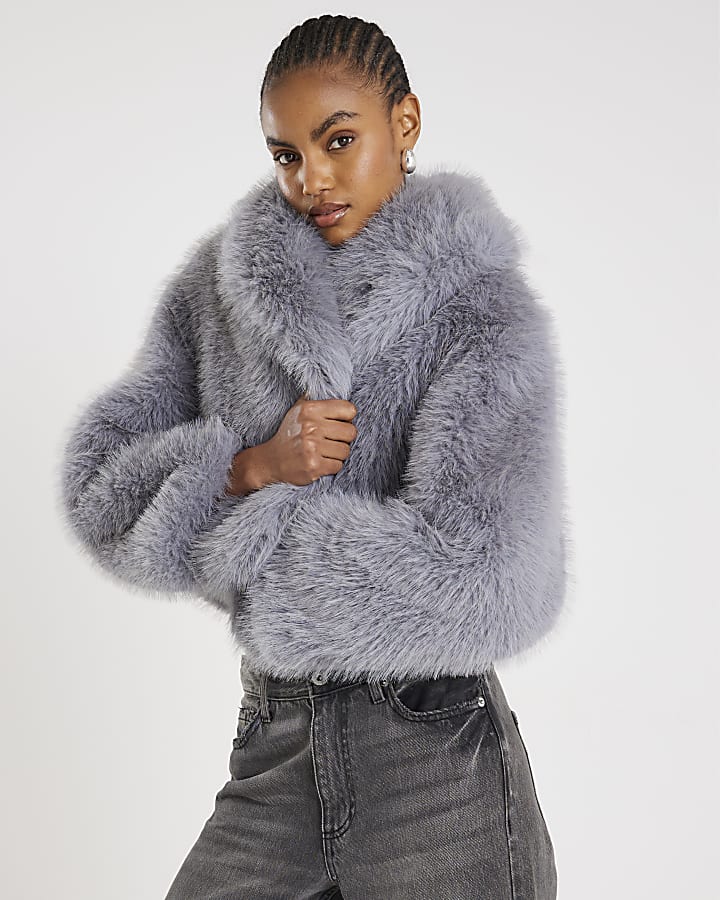 Blue Short Faux Fur Jacket
