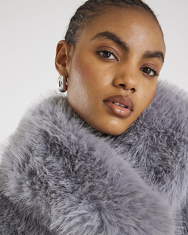 Blue Short Faux Fur Jacket