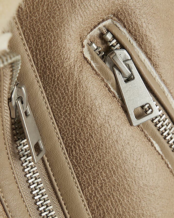 Brown Belted Cropped Aviator Jacket