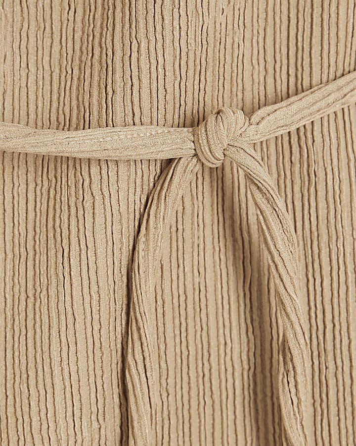 Brown Textured Tie Waist Top