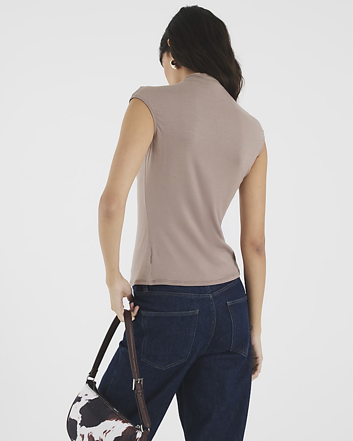 Brown Button Up High Waisted Top