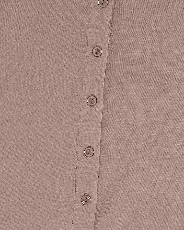 Brown Button Up High Waisted Top