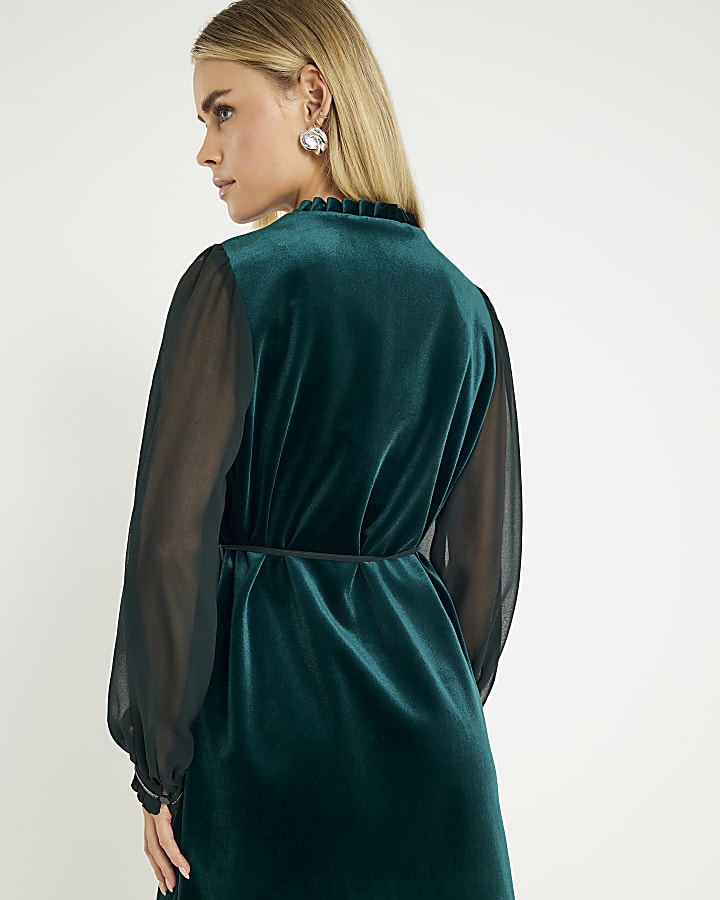 Petite Green Velvet Hybrid Belted Dress