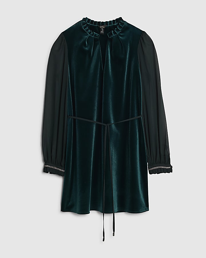 Petite Green Velvet Hybrid Belted Dress