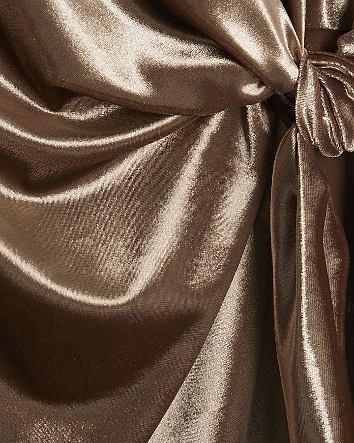 Petite Brown Velvet Tie Side Mini Dress