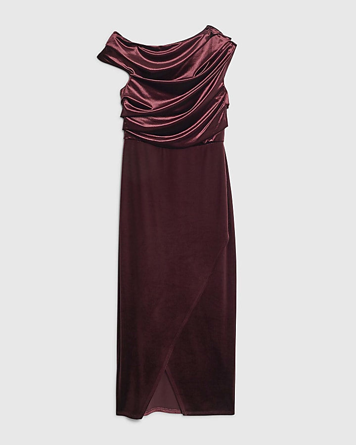 Petite Purple Velvet Drape Midi Dress