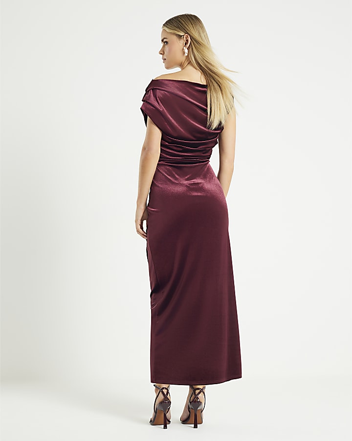 Petite Purple Velvet Drape Midi Dress