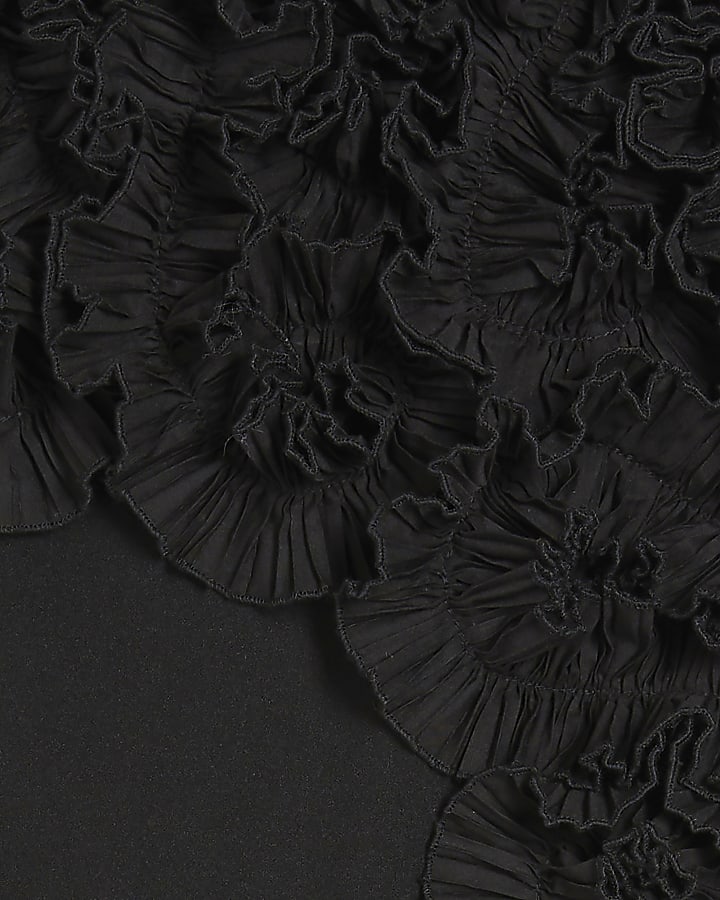 Black Sleeveless 3D Plisse Ruffle Playsuit