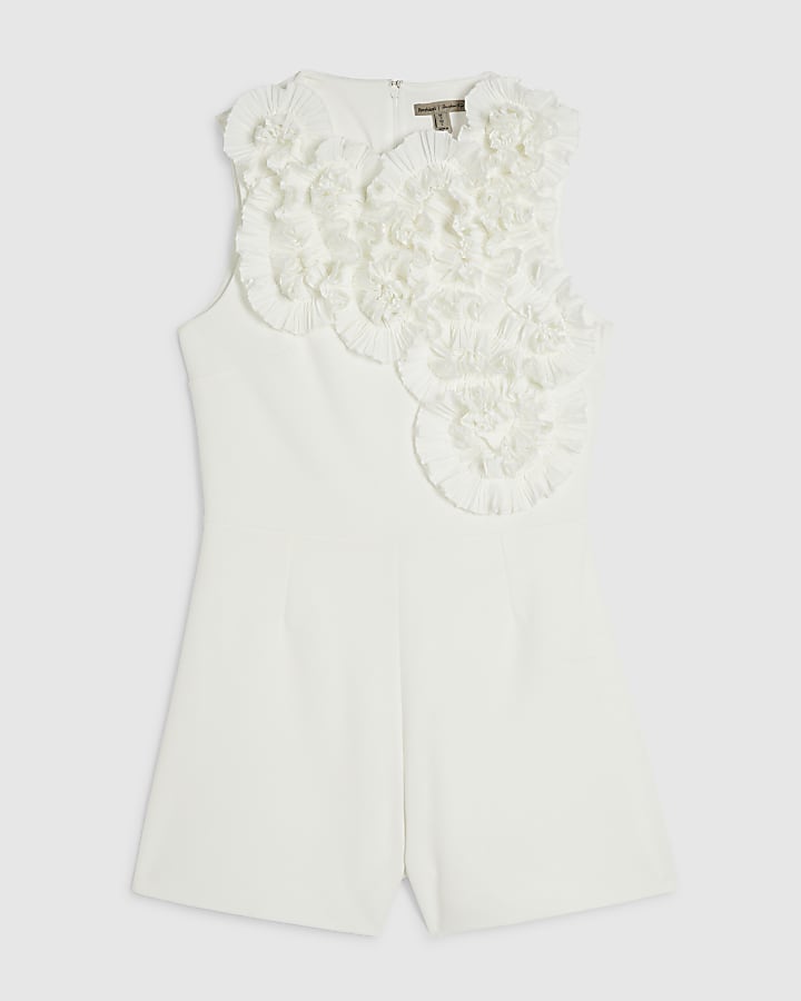 Cream Sleeveless 3D Plisse Ruffle Playsuit